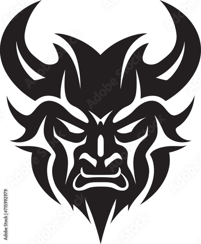 Black Oni Face Graphic Contemporary Vector Illustration Intricate Oni Head Design Elegant Black Logo © BABBAN