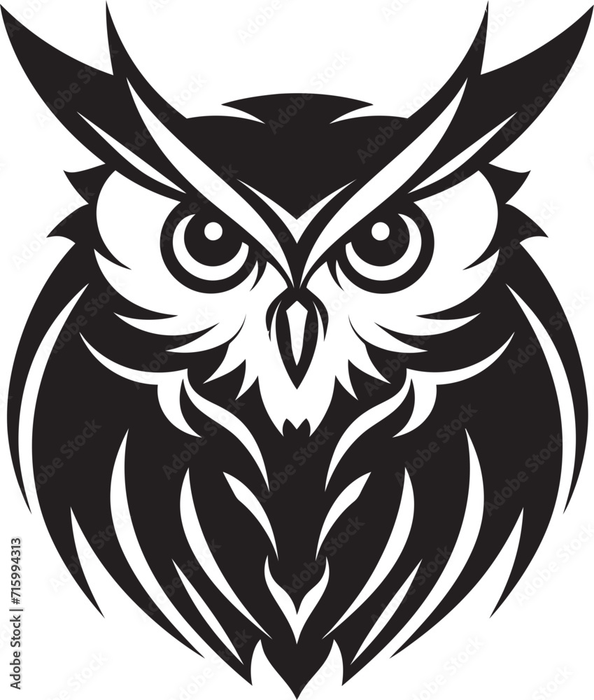 Wise Guardian Emblem Intricate Black Icon with Elegant Owl Design Noir Owl Profile Contemporary Vector Illustration for a Striking Look
