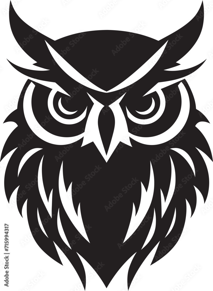 Eagle eyed Wisdom Sleek Vector Owl Logo Design Wise Guardian Emblem Intricate Black Icon with Elegant Owl Design