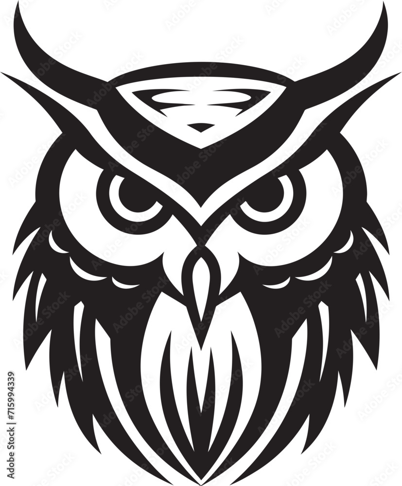 Night Watch Elegant Black Icon with Owl Illustration Wise Guardian Emblem Intricate Vector Art with Noir Black Touch