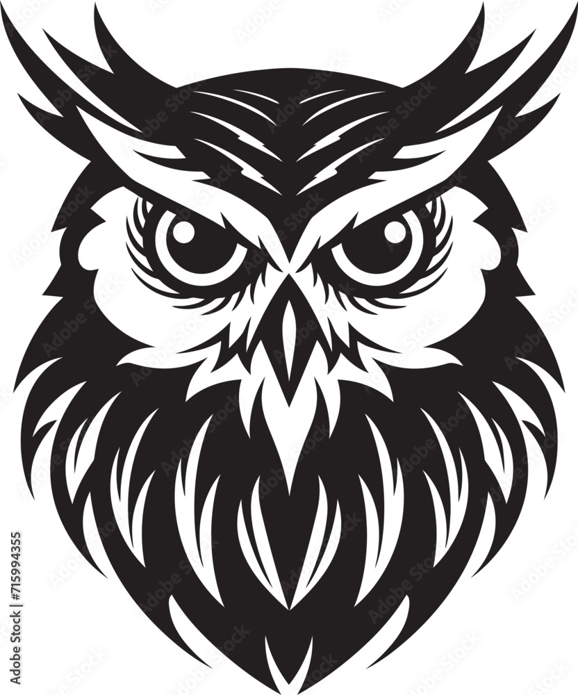 Eagle eyed Insight Intricate Black Icon Design for Modern Branding Moonlit Owl Graphic Contemporary Vector Logo for a Captivating Look