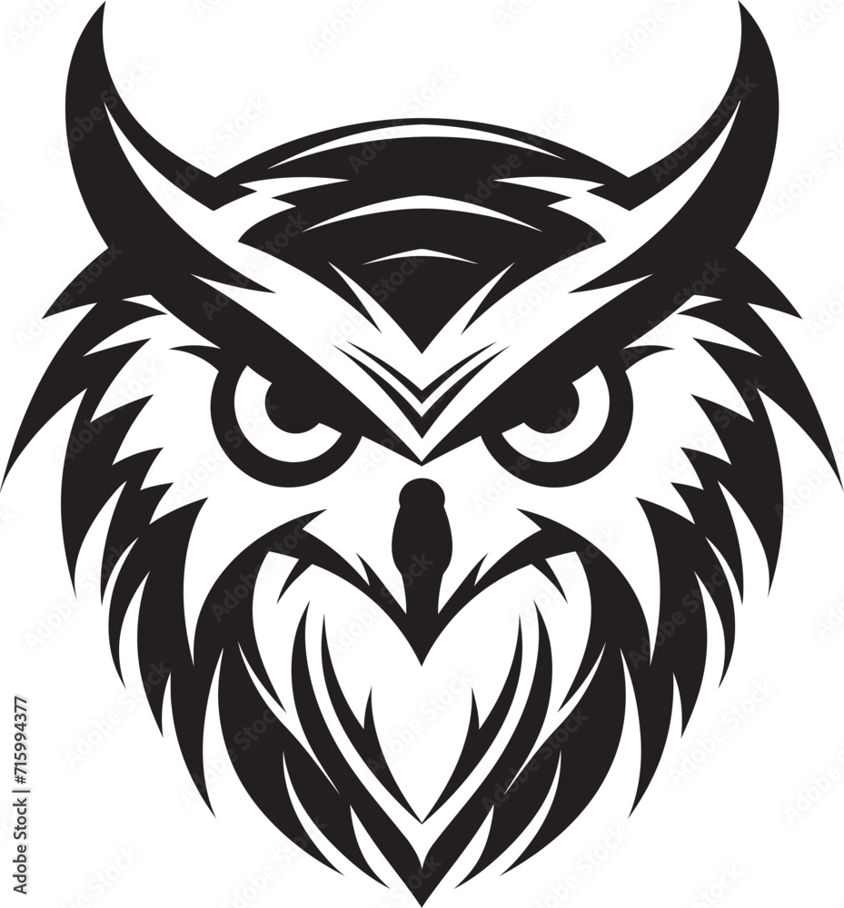 Mystical Nocturne Intricate Black Emblem with Owl Illustration Eagle eyed Insight Noir Inspired Vector Logo for a Captivating Look