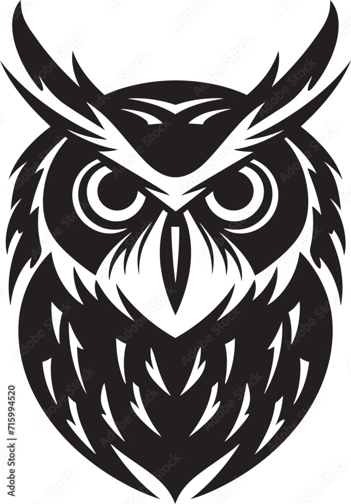 Eagle eyed Insight Elegant Vector Art with Noir Owl Emblem Shadowed Owl Graphic Intricate Black Icon Design for a Modern Look