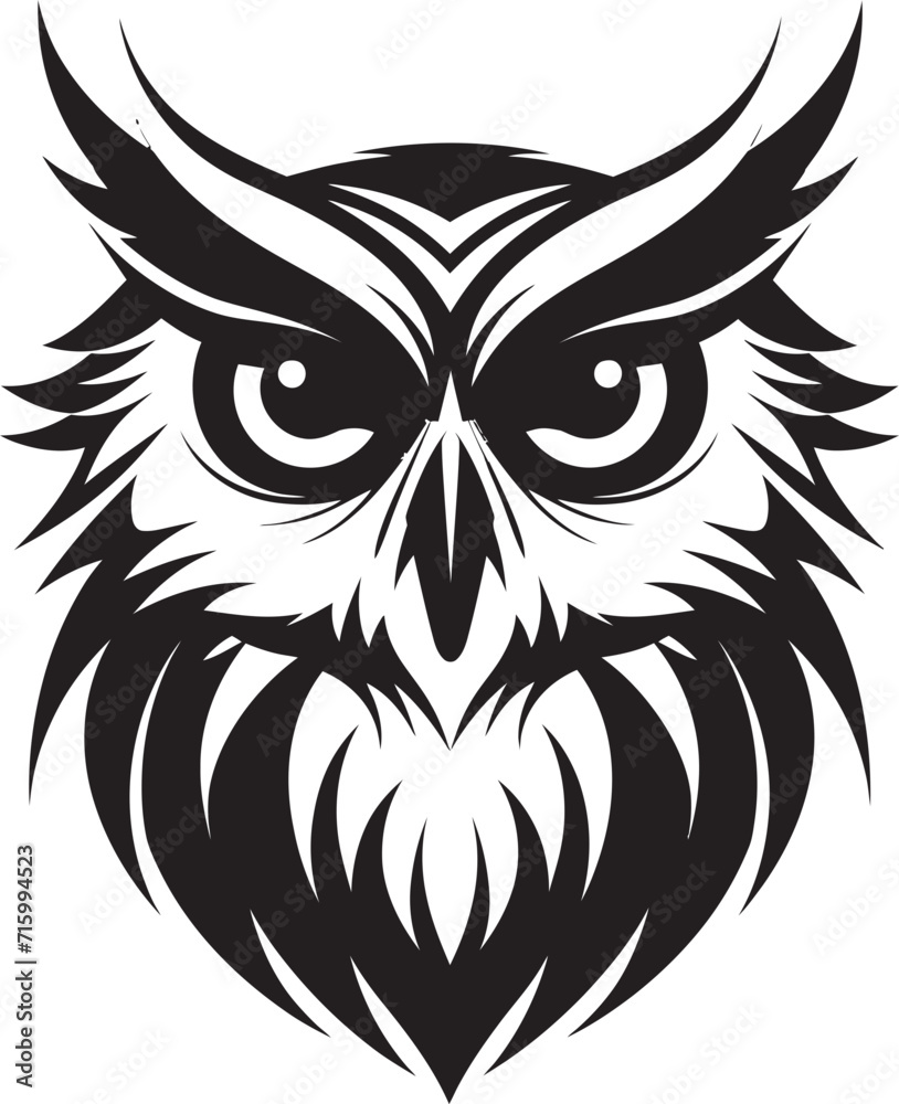 Wise Guardian Emblem Contemporary Vector Art with Elegant Owl Touch Noir Owl Silhouette Chic Vector Logo for a Captivating Brand Image