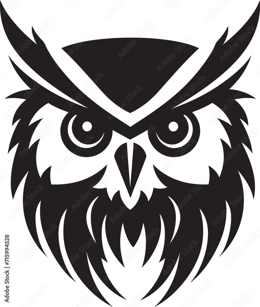 Mystical Nocturne Elegant Black Emblem with Owl Design Shadowed Owl Graphic Chic Vector Logo for a Captivating Brand Image