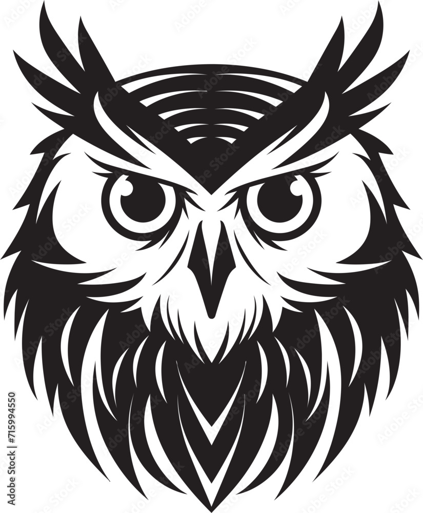 Contemporary Owl Symbol Sleek Vector Art with a Touch of Mystery Mystical Nocturne Elegant Black Emblem with Owl Illustration