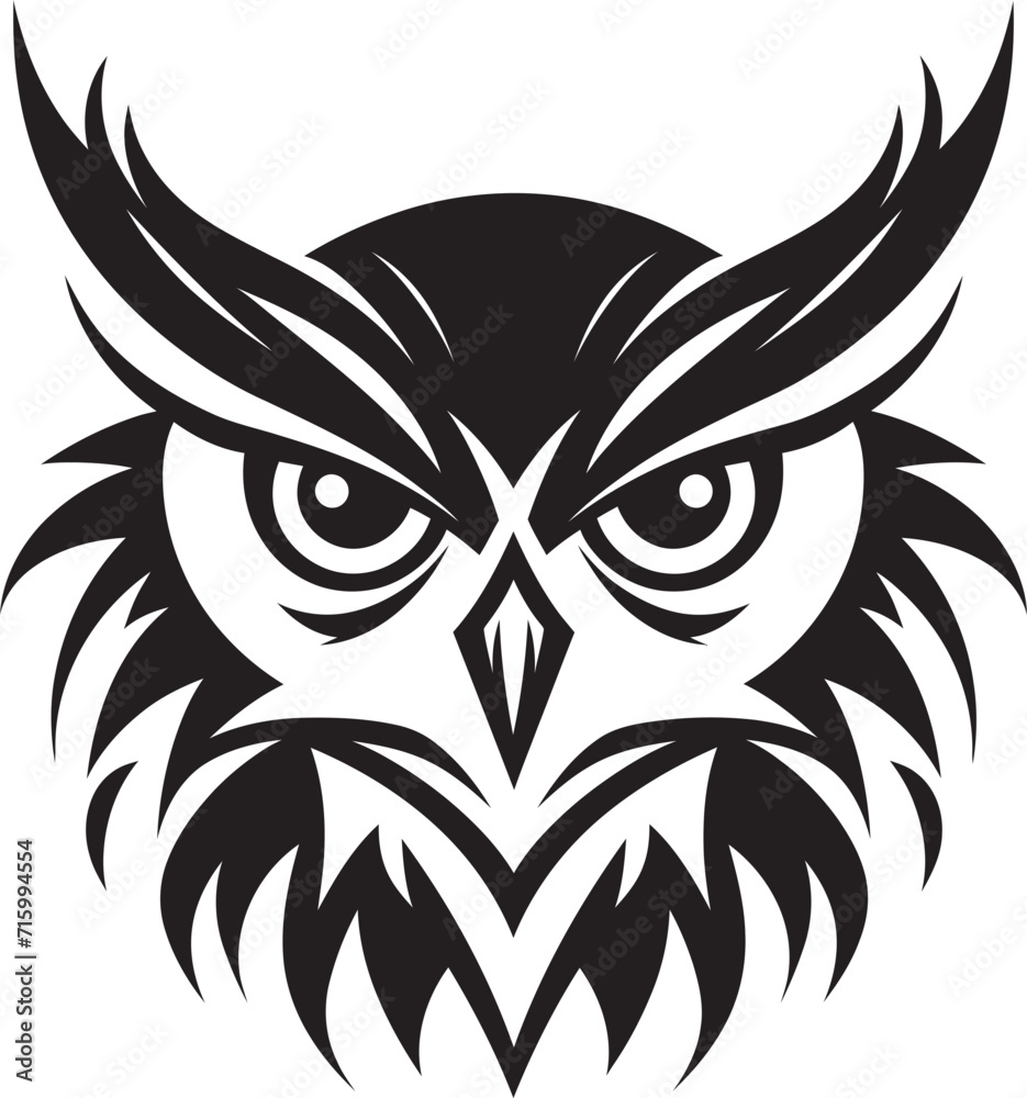 Mystical Nocturne Elegant Black Emblem with Owl Illustration Night Vision Intricate Vector Logo with Noir Black Owl Design
