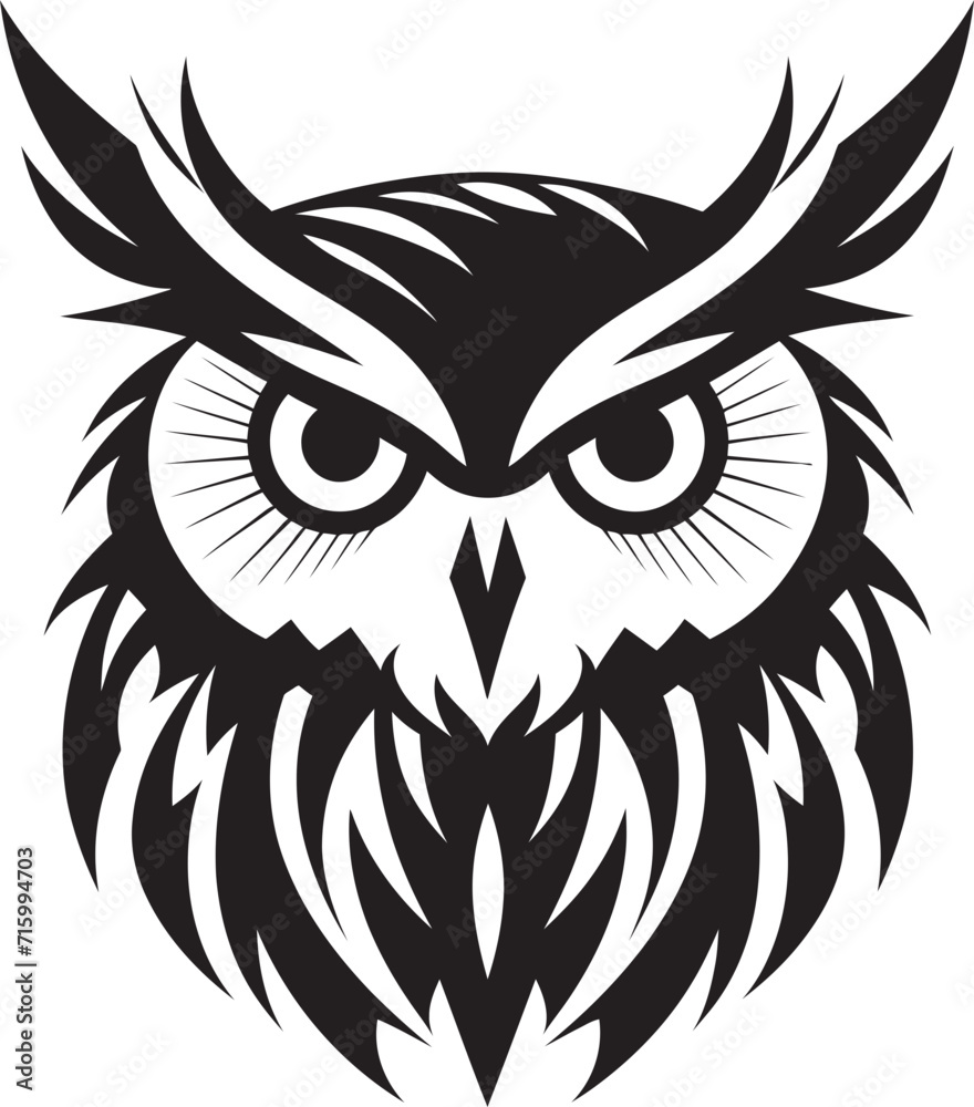 Elegant Owl Logo Intricate Black Icon Design for Modern Branding Moonlit Owl Graphic Noir Vector Illustration for a Captivating Look