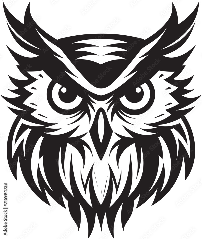 Night Watch Elegant Black Icon with Owl Illustration Wise Guardian Emblem Intricate Vector Art with Noir Black Touch