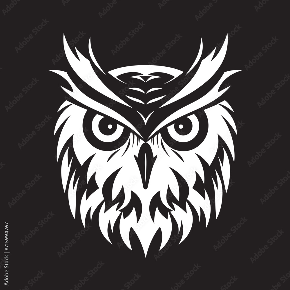 Dark Owl Silhouette Intricate Noir Inspired Black Icon Design Nocturnal Guardian Sleek Vector Logo with Elegant Owl Emblem