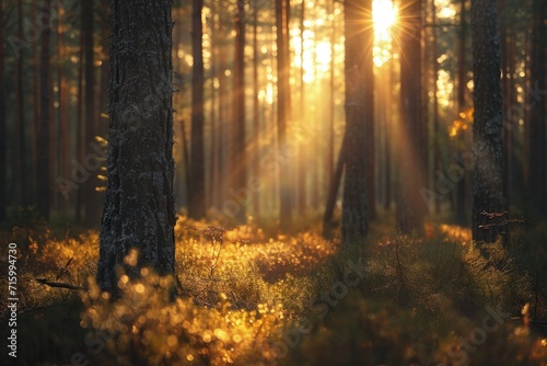 Sunlight Peeking Through Forest Trees © Ilugram