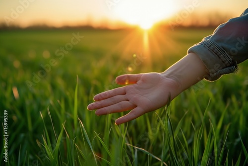 Hand Reaches for the Sun in Field