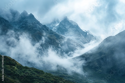 Cloud-covered Mountain Range View