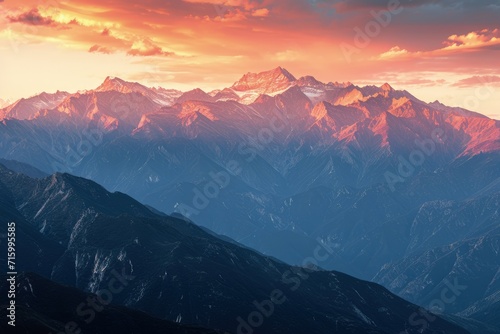 Majestic Sunset Over Mountain Range © Ilugram