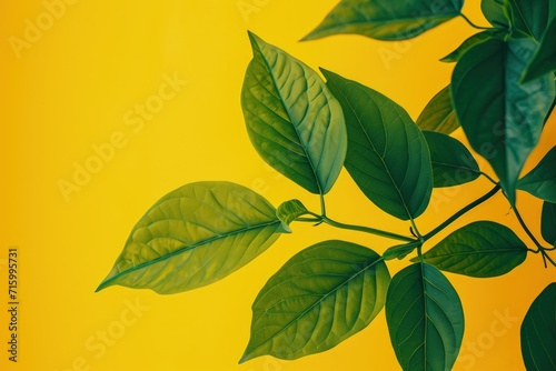 Close Up of Green Leaf on Yellow Background