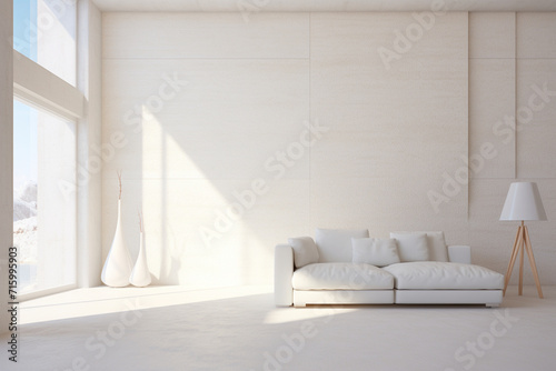 modern living room interior in white created using generative