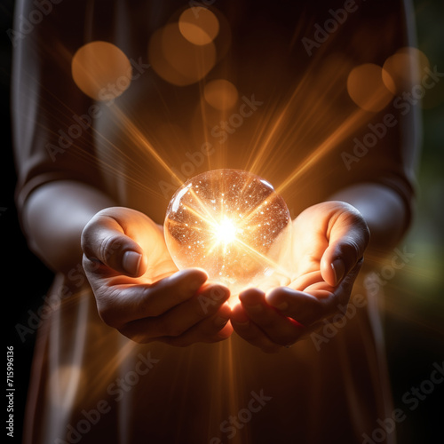 Image of a girl holding a magic ball in her palms