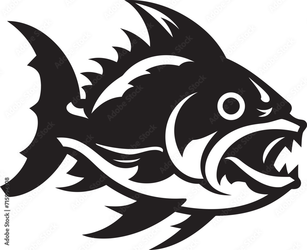 Toothy Terror Intricate Vector Logo for a Captivating Brand Identity Aquatic Assault Unleashed Stylish Black Emblem with Piranha Silhouette