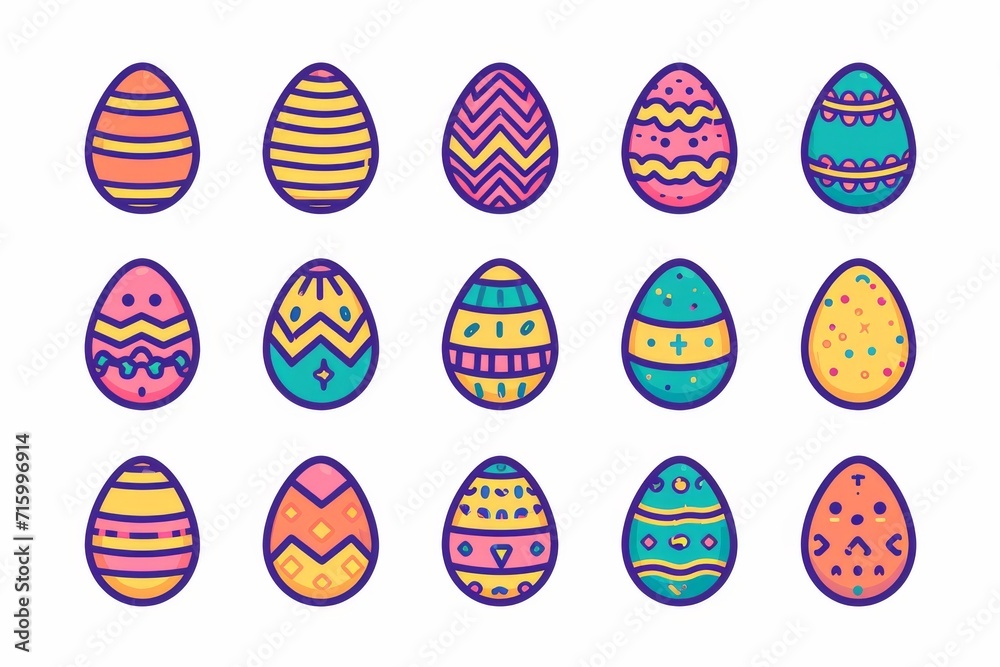 A vibrant display of artistic designs, showcasing the playful beauty and diversity of colorful eggs