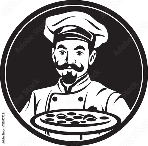 Pepperoni Passion Intricate Vector Emblem with Noir Pizzaiolo Touch Noir Pizza Craft Chic Black Icon Illustration for Delectable Branding
