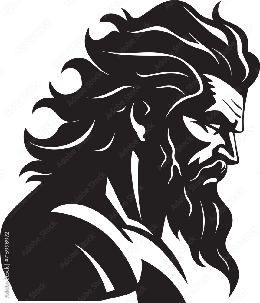 Tidal Triumph Poseidon Gods Regal Black Icon Design Captures the Sea Spirit Poseidons Pose Vector Logo Unveiled in Monochrome, 80 Words of Mystique