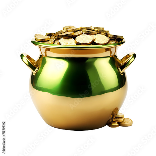 St. Patrick's Day themed pot of gold isolated on transparent background