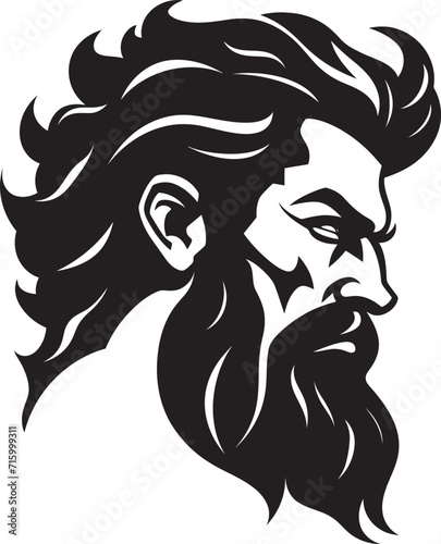 Undersea Deity Poseidons Regal Logo in Black Vector Icon Mythical Majesty Poseidons Emblem in Monochrome Vector