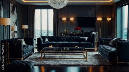 design of a luxurious living room featuring stylish leather furniture