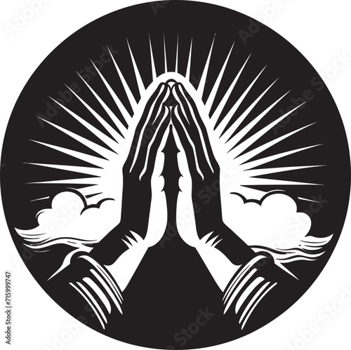 Reverence in Repose Praying Hands Vector Logo in Monochrome Faithful Fingertips Black Icon Design of Praying Hands Unveiled