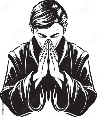 Ethereal Embodiment Elegant Praying Man Hands Vector Iconic Impressions Black Vector Praying Hands