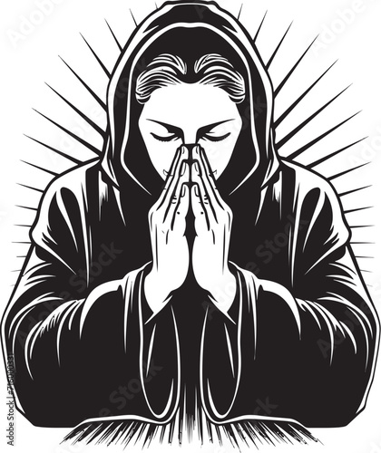 Ethereal Embrace Minimalist Vector Design of Praying Womans Hands Iconic Illumination Praying Womans Hands Icon in Black Vector