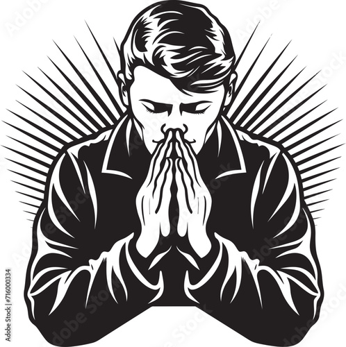 Tranquil Tributes Praying Hands Icon Design in Black Ethereal Embodiment Elegant Praying Man Hands Vector