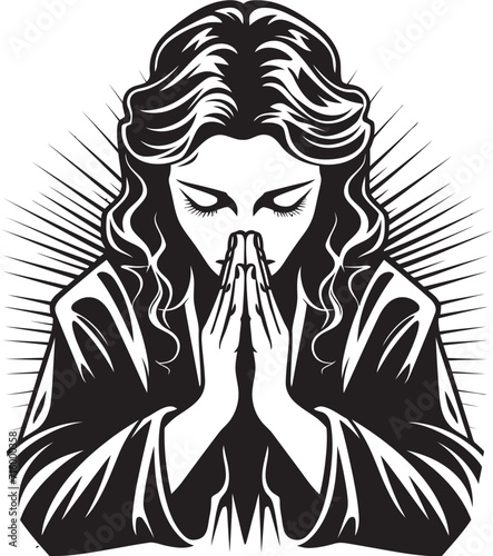Reverent Reverie Black Icon Design of Praying Woman Hands Seraphic Symbols Praying Woman Hands Logo Vector in Black