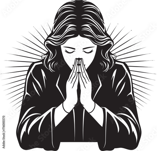 Heavenly Hues Praying Woman Hands Logo Vector in Black Tranquil Tributes Black Vector Design of Praying Womans Hands Icon