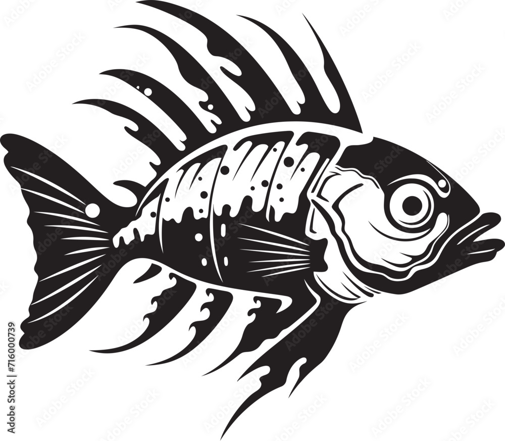 Sinister Skeletal Emblem Elegant Black Vector Design for Predator Fish Skeleton Abyssal Anatomy Iconic Predator Fish Skeleton Logo in Black Vector