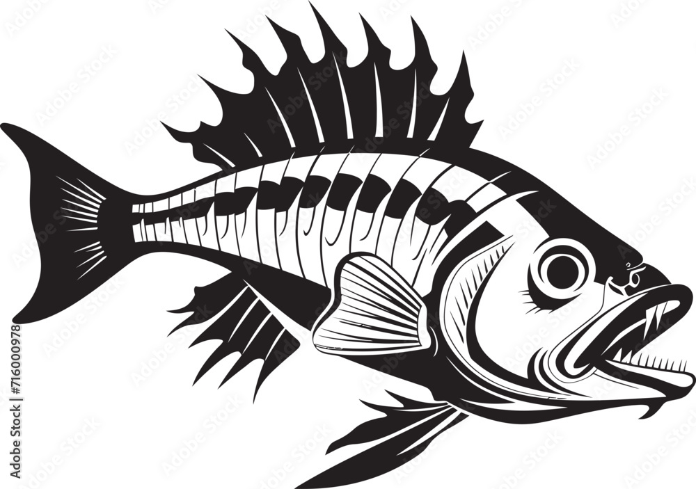 Ferocious Framework Black Icon Design of Predator Fish Skeleton Logo Shadowy Spine Vector Logo of Predator Fish Skeleton in Black Ferocious Framework Black Icon Design of Predator Fish Skeleton Logo Shadowy Spine Vector Logo of Predator Fish Skeleton in Black