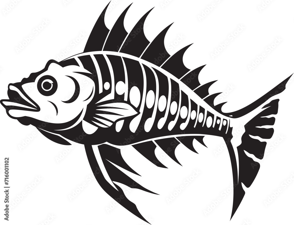 Fototapeta premium Dreadful Dorsal Black Iconic Predator Fish Skeleton Vector Design Bonefish Behemoth Predator Fish Skeleton Logo in Black