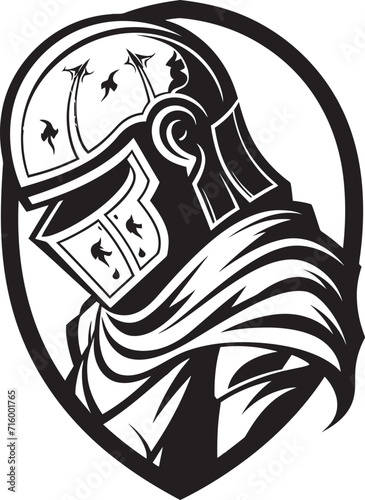 Noir Lament Iconic Sad Knight Soldier Logo in Black Vector Tearful Templar Black Icon Design for Vector Sad Knight Soldier