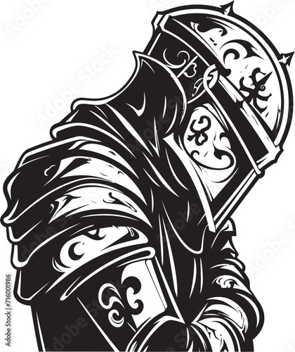 Despondent Defender Vector Black Icon Design for Sad Knight Soldier Logo Noir Lament Elegant Black Vector Sad Knight Soldier Logo