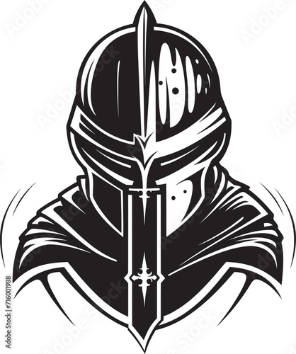 Noir Lament Black Icon Design for Vector Sad Knight Soldier Emblem Tearful Templar Iconic Sad Knight Soldier Logo in Black Vector