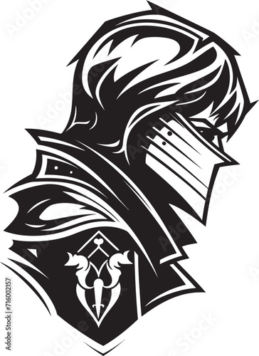 Tearful Tribute Iconic Sad Knight Soldier Logo in Black Vector Lamenting Legionnaire Black Icon Design for Vector Sad Knight Soldier