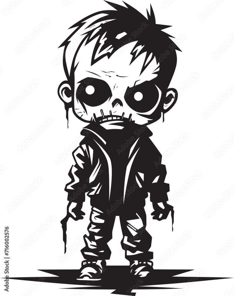 Fearful Infants Vector Black Icon Design for Scary Zombie Kid Emblem Unearthly Offspring Black Iconic Zombie Kid Logo in Vector