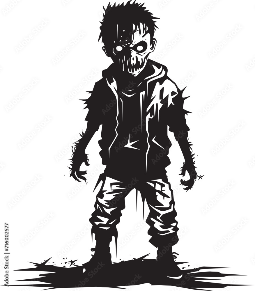 Little Nightmares Iconic Black Vector Zombie Kid Emblem Ghostly Youth Black Icon Design for Scary Zombie Kid in Vector