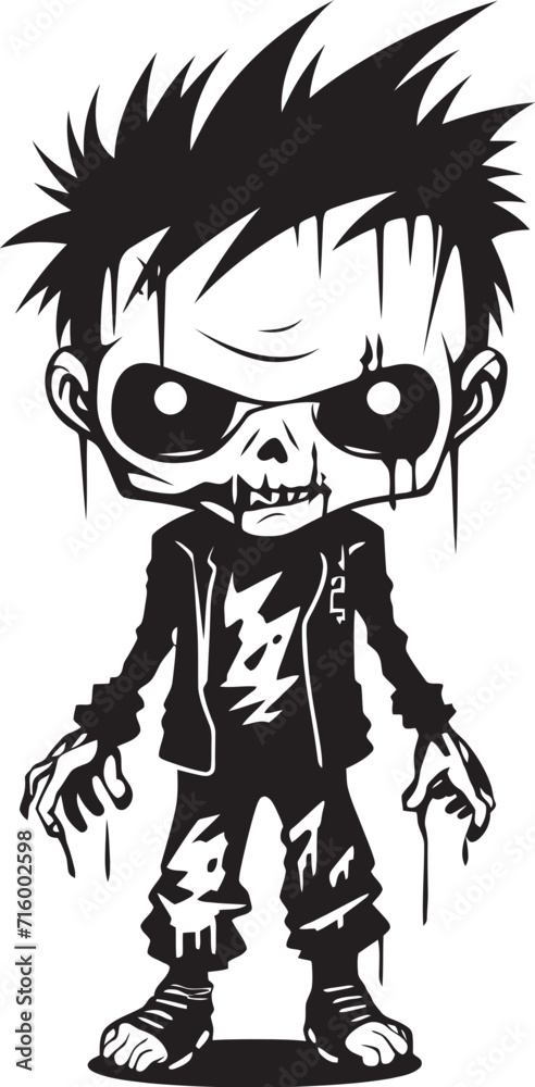 Sinister Siblings Black Vector Zombie Kid Emblem Terrifying Tots Elegant Black Zombie Kid Logo Design in Vector