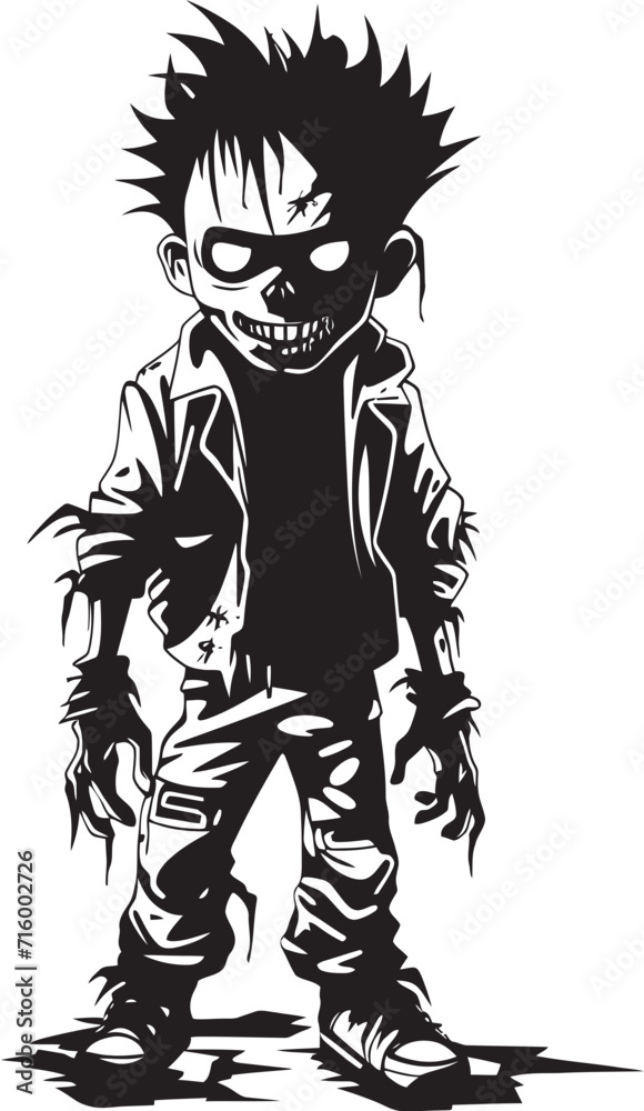 Fototapeta premium Fearful Infants of the Undead Vector Black Icon Design for Scary Zombie Kid Emblem Undying Little Ones Black Iconic Zombie Kid Logo in Vector