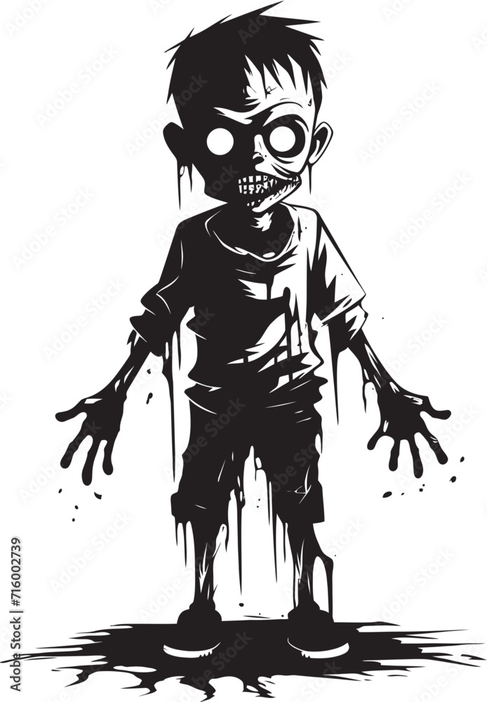 Little Nightmarish Prodigies Black Icon Design for Scary Zombie Kid in Vector Ghostly Offspring Elegant Black Vector Zombie Kid Logo