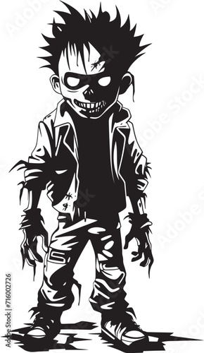 Fearful Infants of the Undead Vector Black Icon Design for Scary Zombie Kid Emblem Undying Little Ones Black Iconic Zombie Kid Logo in Vector