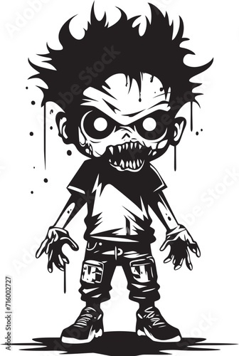 Haunting Heirs Elegant Vector Design of Black Zombie Kid Menacing Tiny Terrors Black Icon Design for Vector Scary Zombie Kid