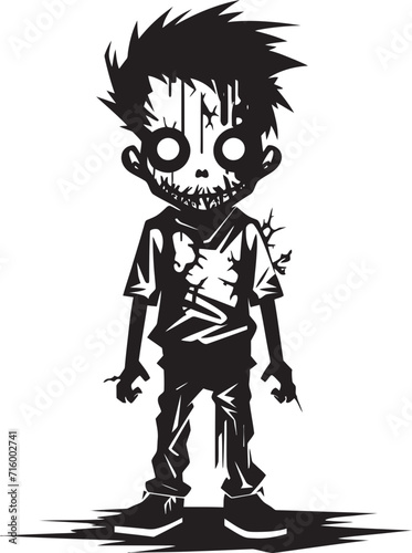 Creepy Totem Tots Vector Black Icon Design for Scary Zombie Kid Emblem Dreadful Infants Black Zombie Kid Logo in Elegant Vector