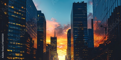 skyscrapers of a big city at sunset Generative AI photo